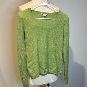 Tweeds 100% 2ply cashmere Green V-Neck Cable Knit Sweater